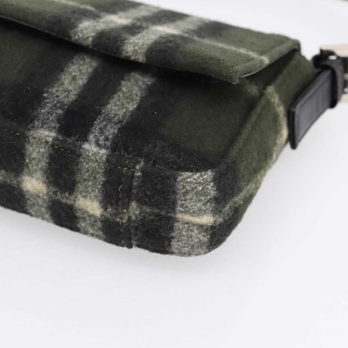 Burberrys Nova Check Shoulder Bag Wool Green Silver Auth 202175A
