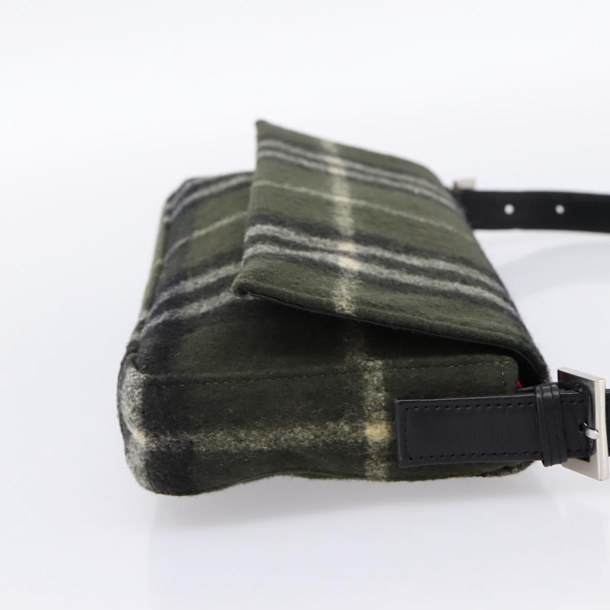 Burberrys Nova Check Shoulder Bag Wool Green Silver Auth 202175A