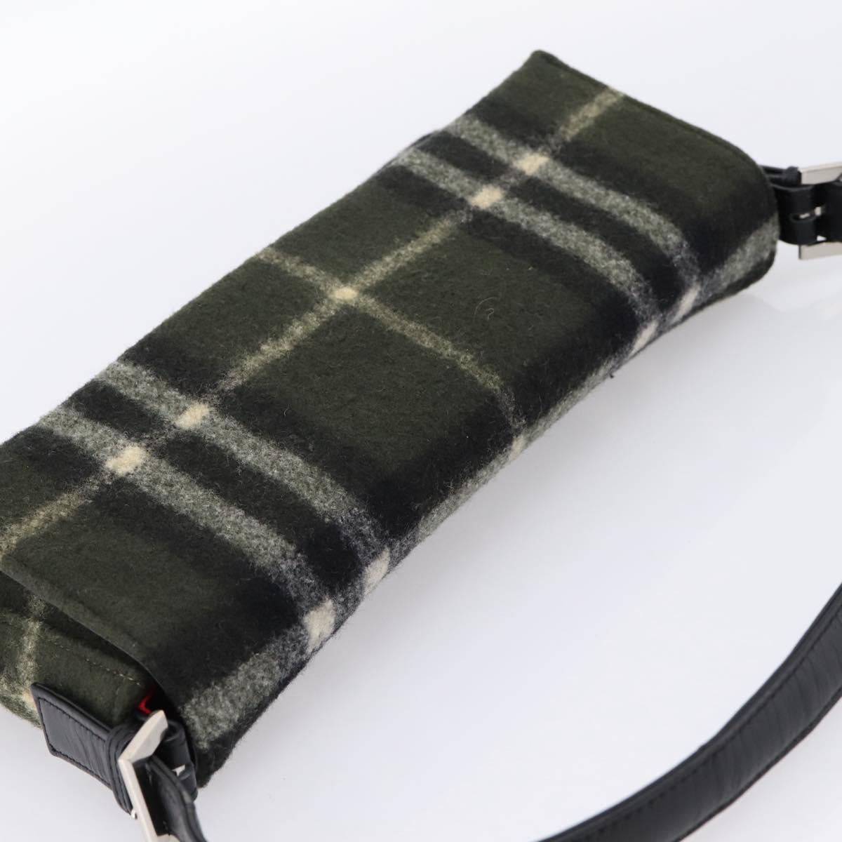 Burberrys Nova Check Shoulder Bag Wool Green Silver Auth 202175A