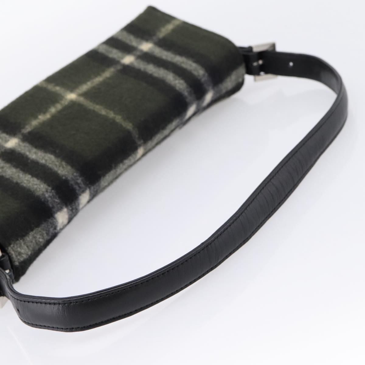 Burberrys Nova Check Shoulder Bag Wool Green Silver Auth 202175A