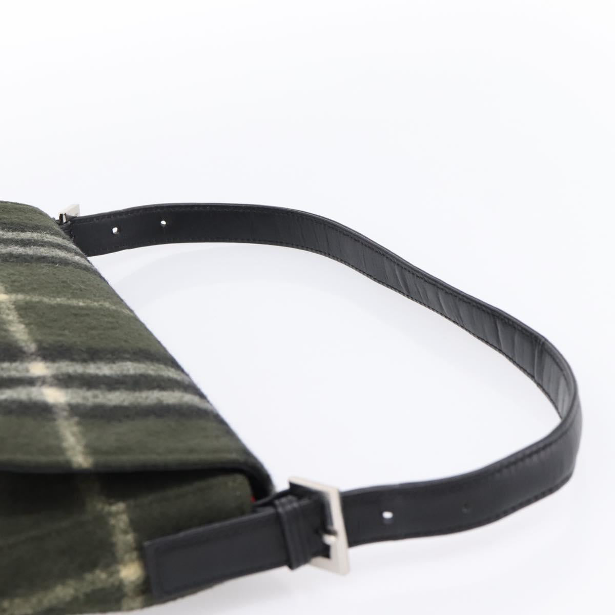 Burberrys Nova Check Shoulder Bag Wool Green Silver Auth 202175A