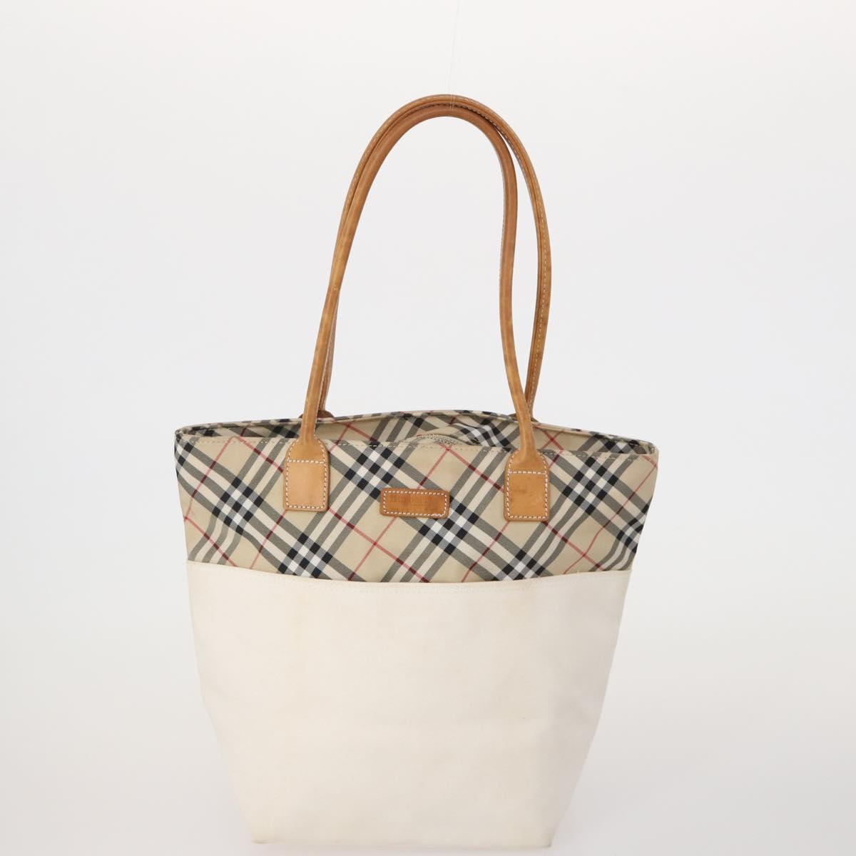 BURBERRY Nova Check Hand Bag Canvas 3 Set Beige Blue Auth 202176