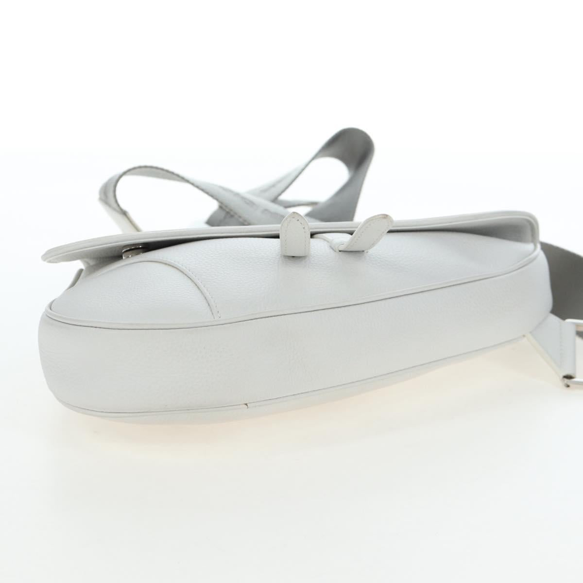 Christian Dior Saddle Shoulder Bag Leather White Silver Auth 202179V