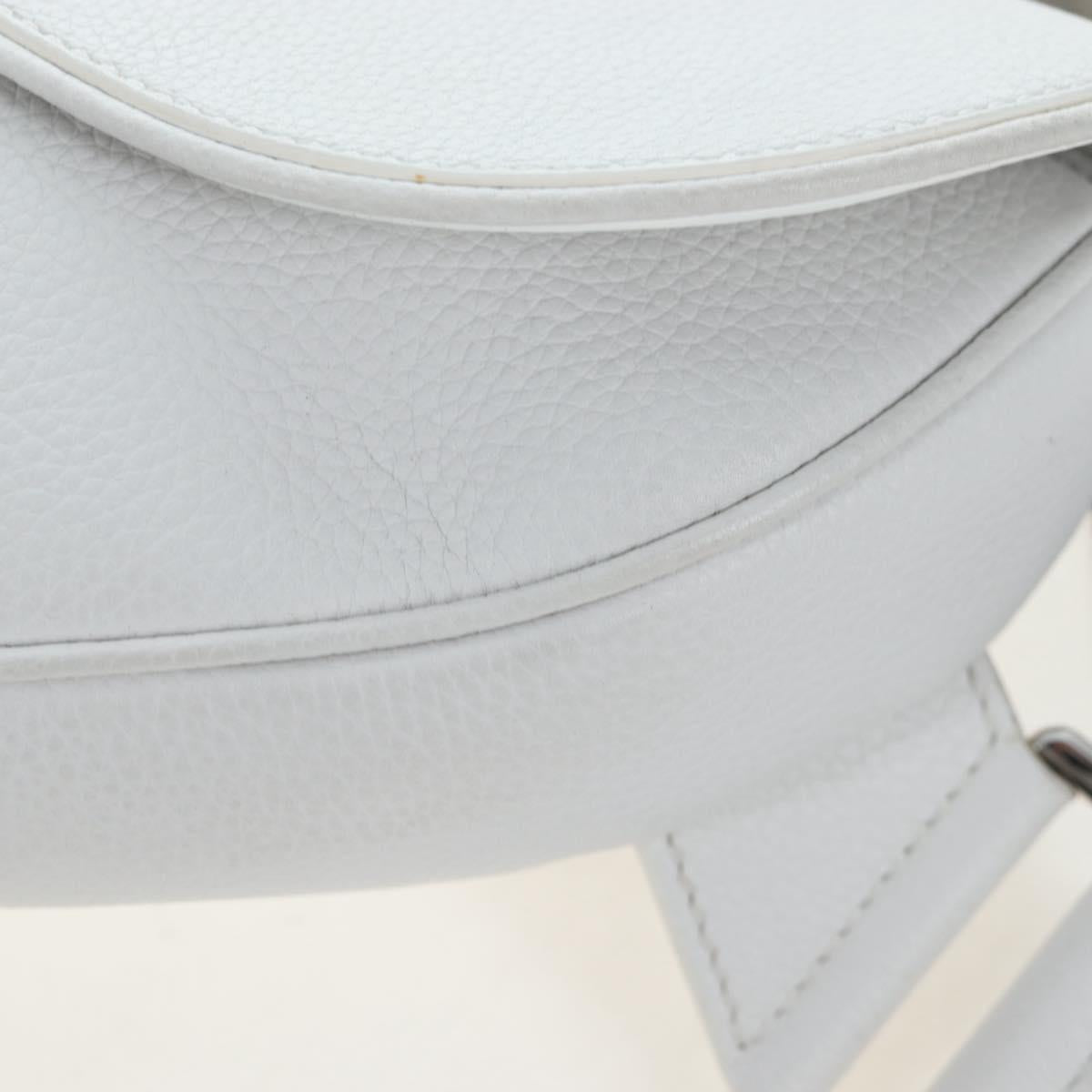 Christian Dior Saddle Shoulder Bag Leather White Silver Auth 202179V