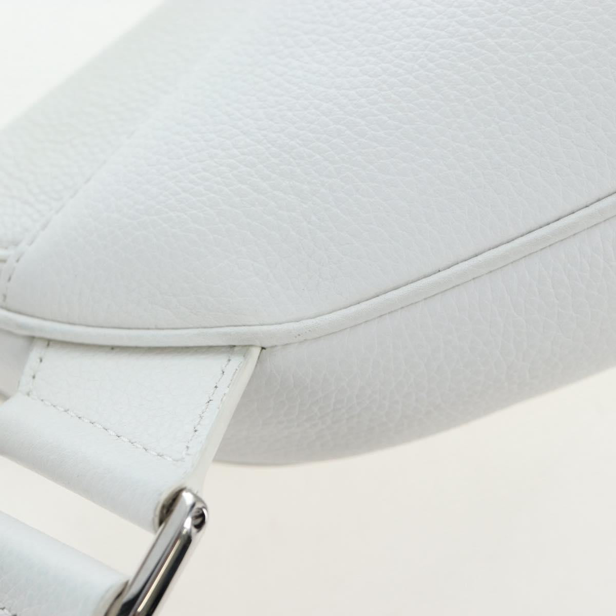 Christian Dior Saddle Shoulder Bag Leather White Silver Auth 202179V
