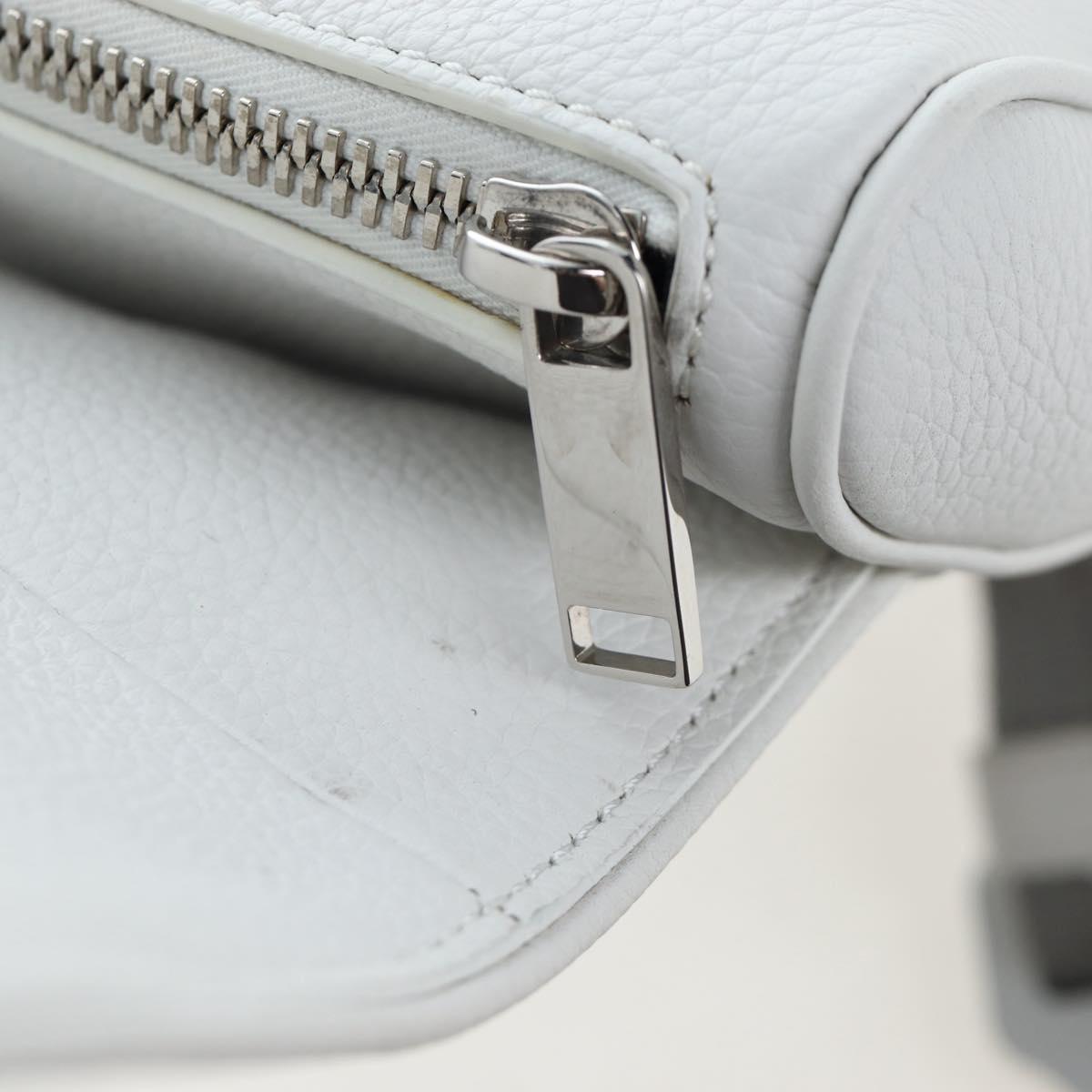 Christian Dior Saddle Shoulder Bag Leather White Silver Auth 202179V