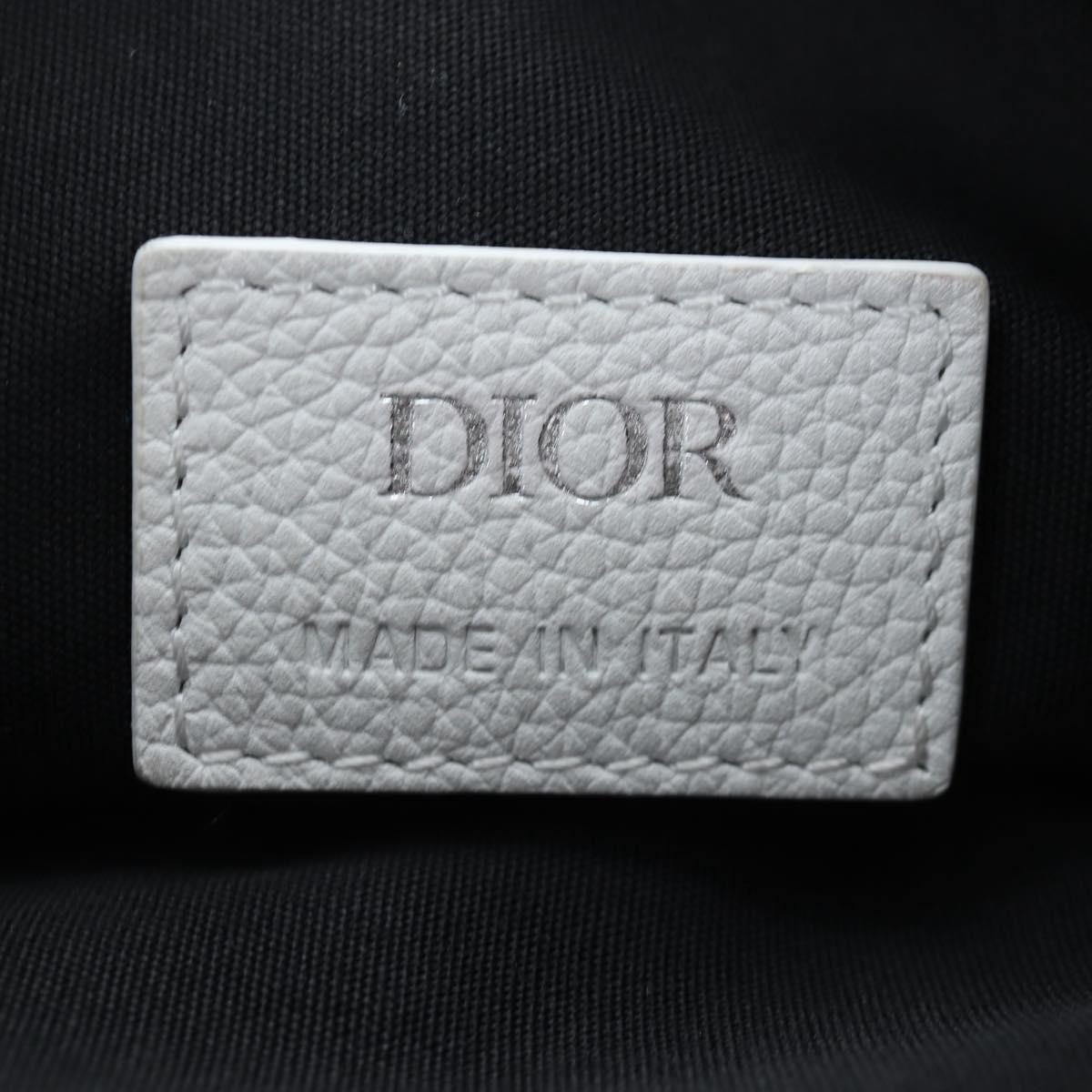 Christian Dior Saddle Shoulder Bag Leather White Silver Auth 202179V