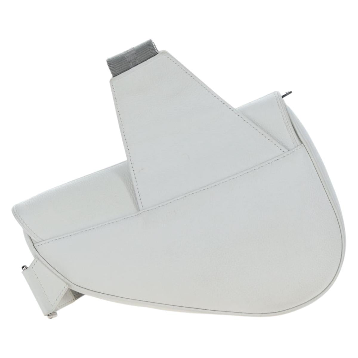 Christian Dior Saddle Shoulder Bag Leather White Silver Auth 202179V