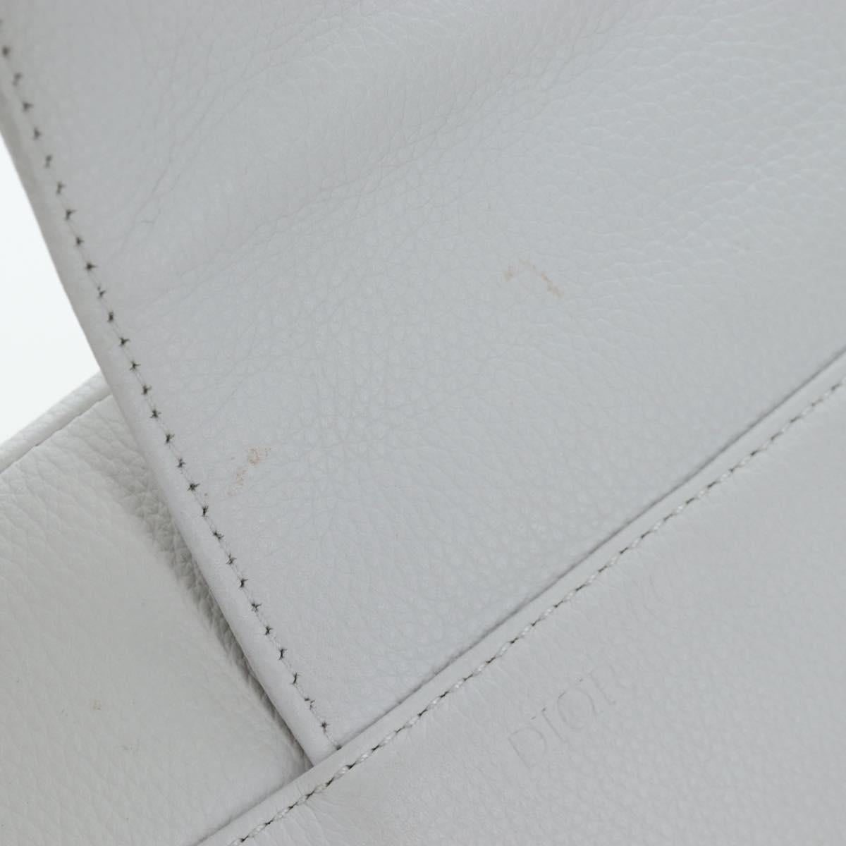 Christian Dior Saddle Shoulder Bag Leather White Silver Auth 202179V
