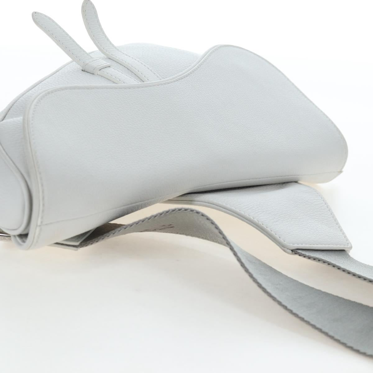 Christian Dior Saddle Shoulder Bag Leather White Silver Auth 202179V