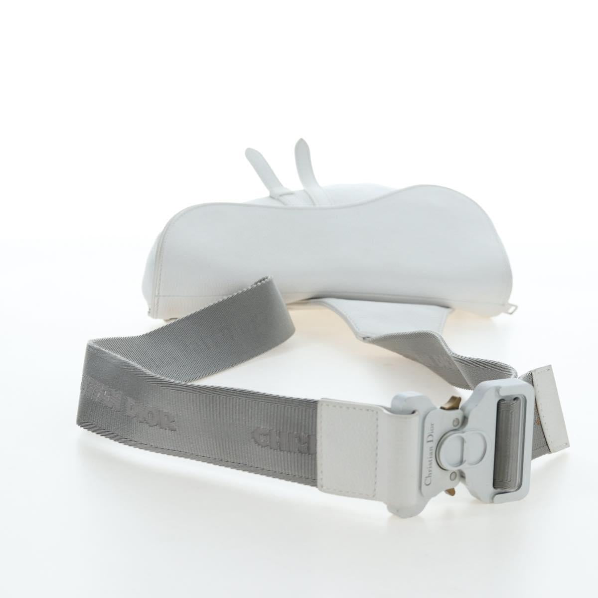 Christian Dior Saddle Shoulder Bag Leather White Silver Auth 202179V
