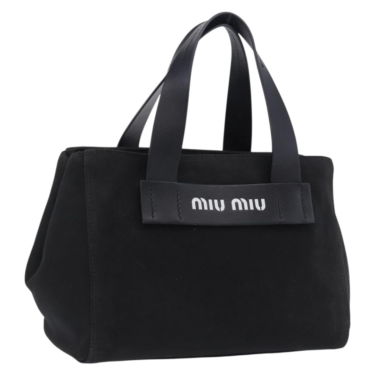 Miu Miu Hand Bag Canvas Black Gold Tone Auth 202181A