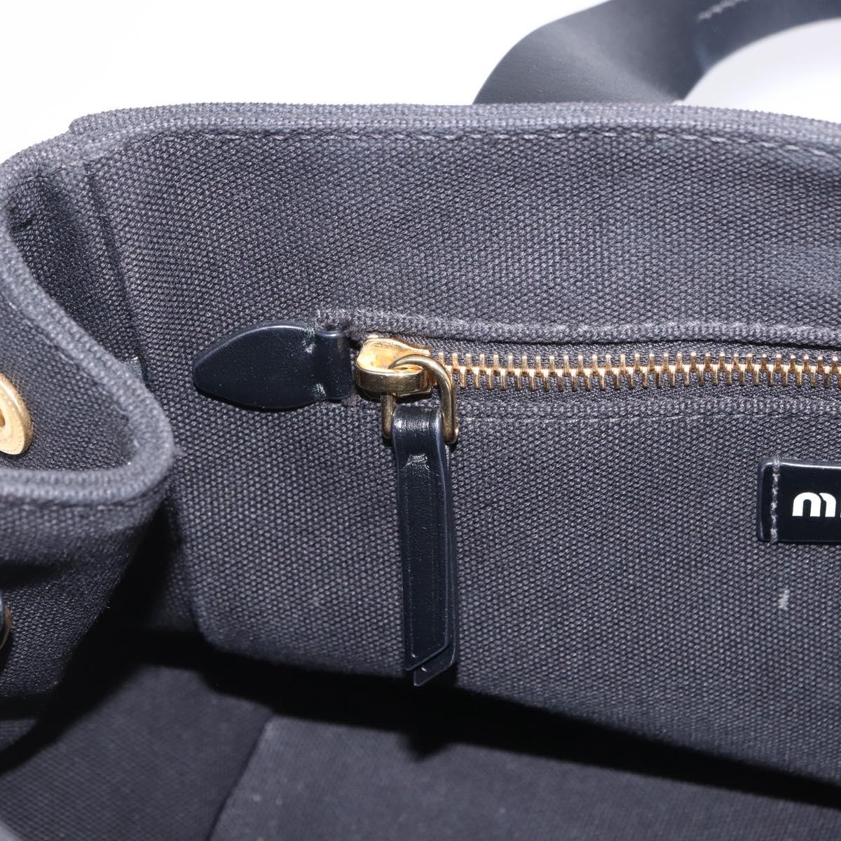 Miu Miu Hand Bag Canvas Black Gold Tone Auth 202181A