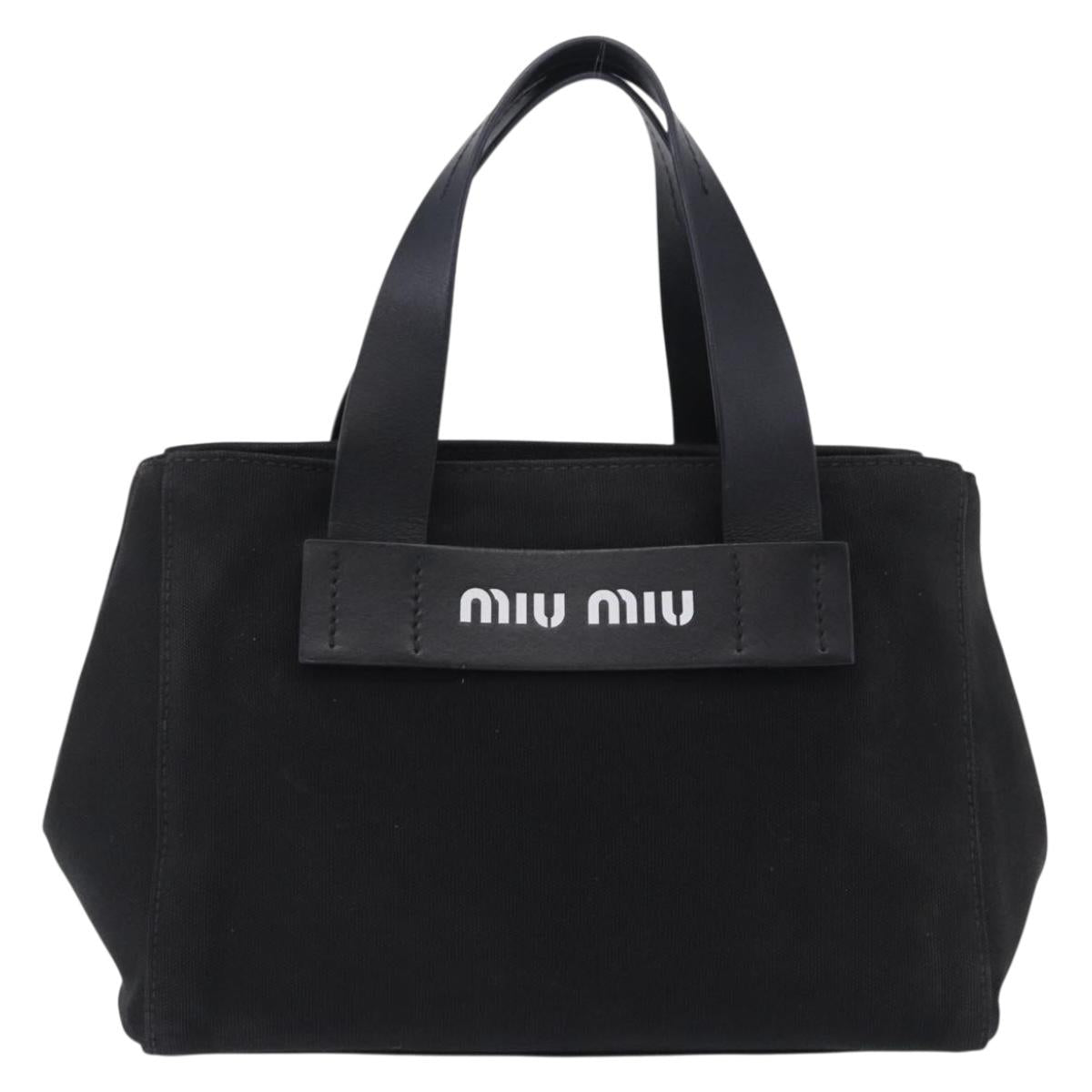 Miu Miu Hand Bag Canvas Black Gold Tone Auth 202181A