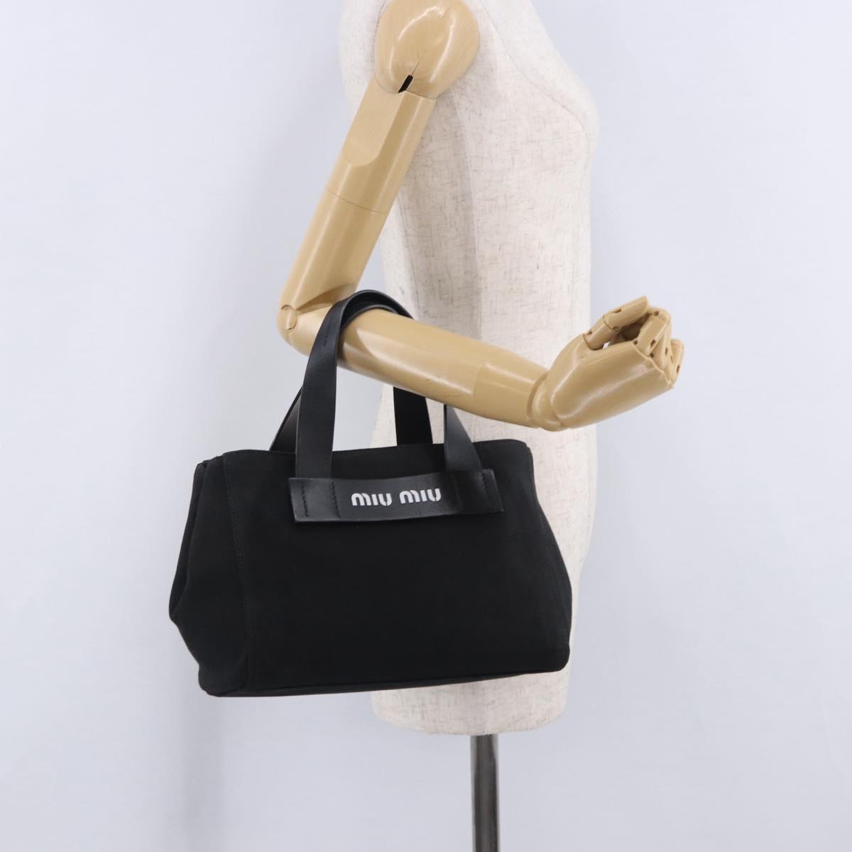 Miu Miu Hand Bag Canvas Black Gold Tone Auth 202181A