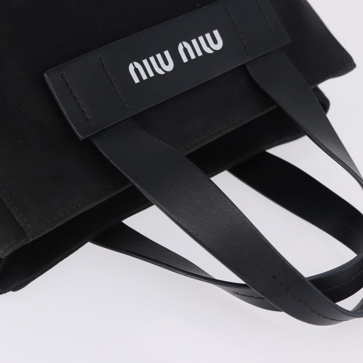 Miu Miu Hand Bag Canvas Black Gold Tone Auth 202181A