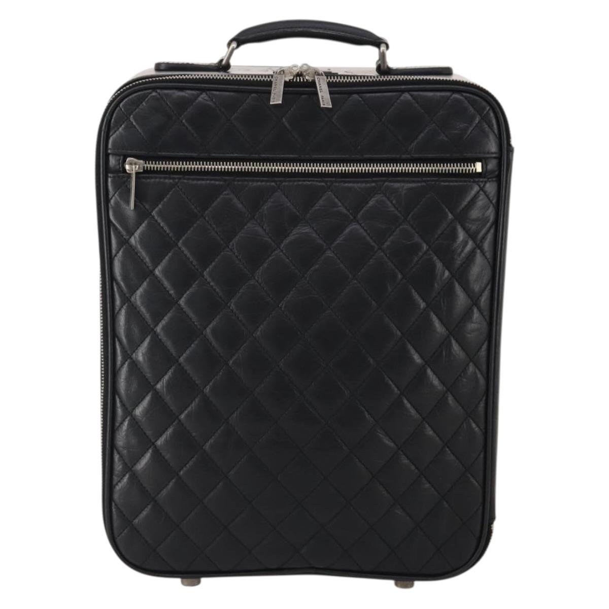CHANEL Matelasse Suitcase Leather Black Silver CC Auth 202184