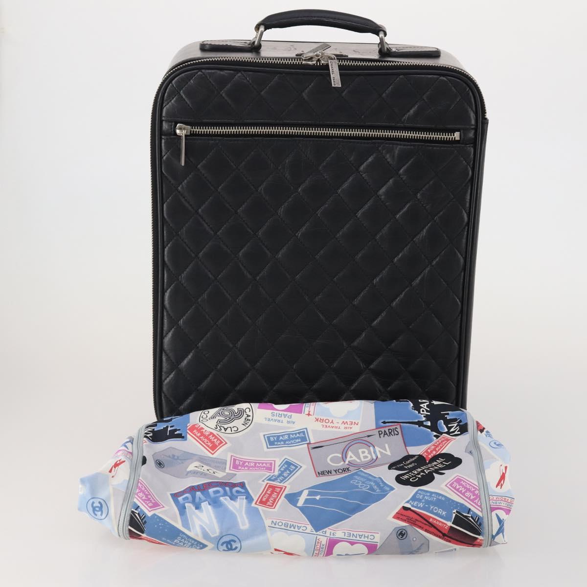 CHANEL Matelasse Suitcase Leather Black Silver CC Auth 202184