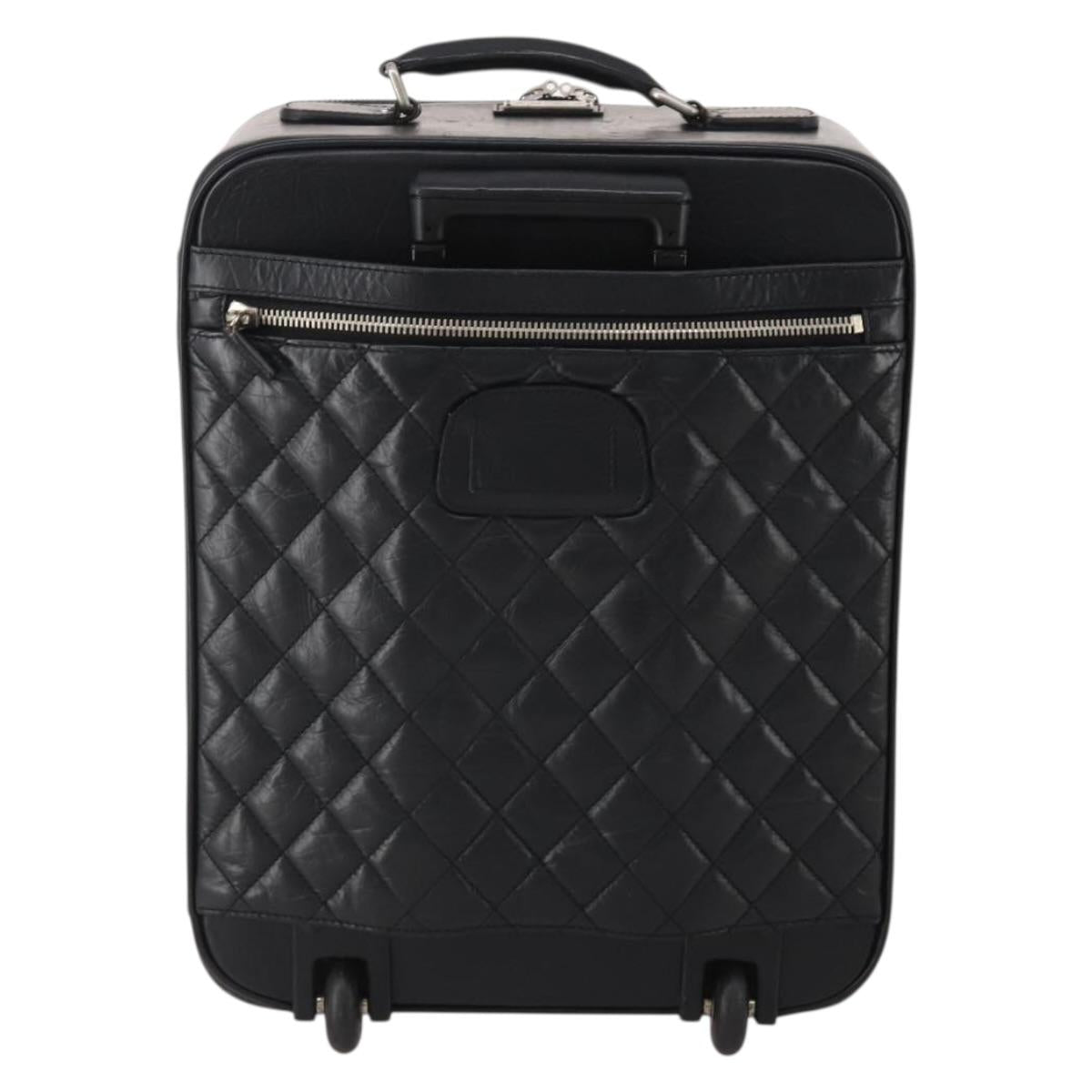 CHANEL Matelasse Suitcase Leather Black Silver CC Auth 202184