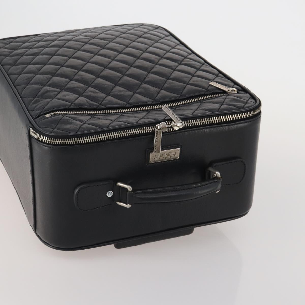 CHANEL Matelasse Suitcase Leather Black Silver CC Auth 202184