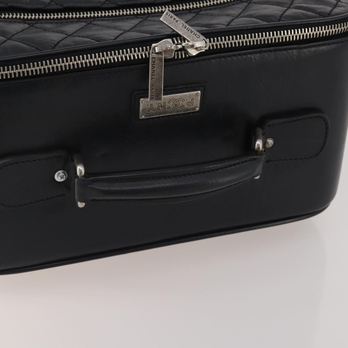 CHANEL Matelasse Suitcase Leather Black Silver CC Auth 202184