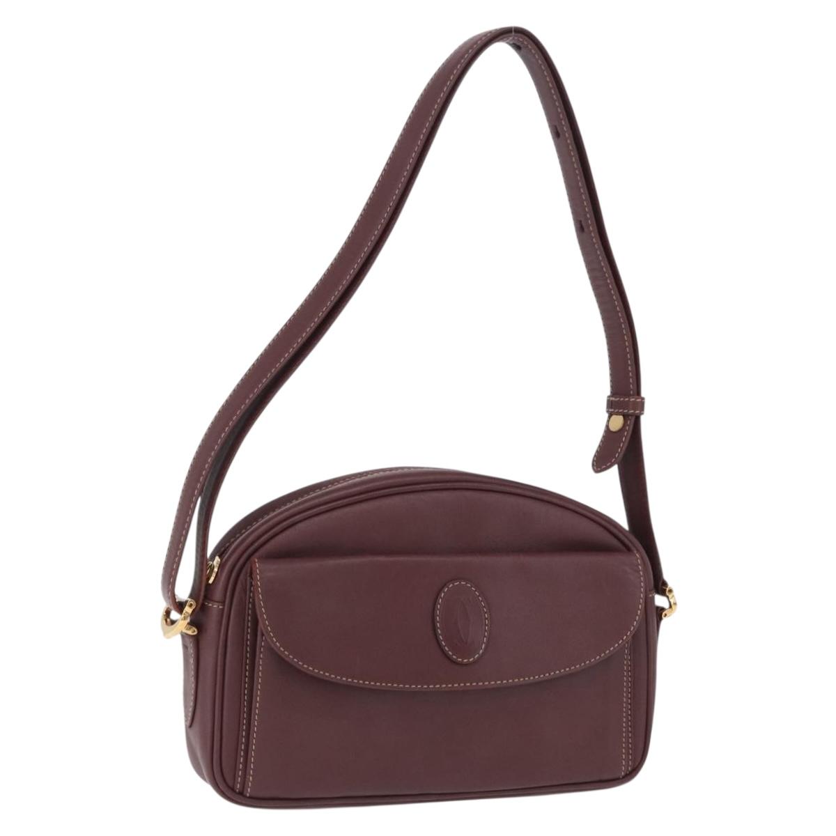 CARTIER Must Line Shoulder Bag Leather Bordeaux Gold Tone Auth 202185V