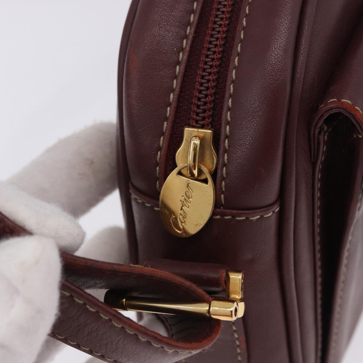 CARTIER Must Line Shoulder Bag Leather Bordeaux Gold Tone Auth 202185V