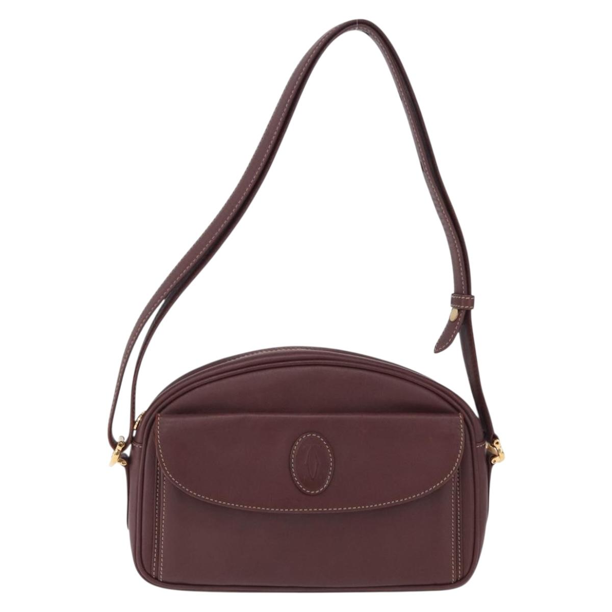CARTIER Must Line Shoulder Bag Leather Bordeaux Gold Tone Auth 202185V