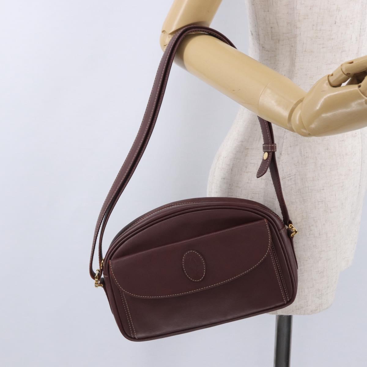 CARTIER Must Line Shoulder Bag Leather Bordeaux Gold Tone Auth 202185V