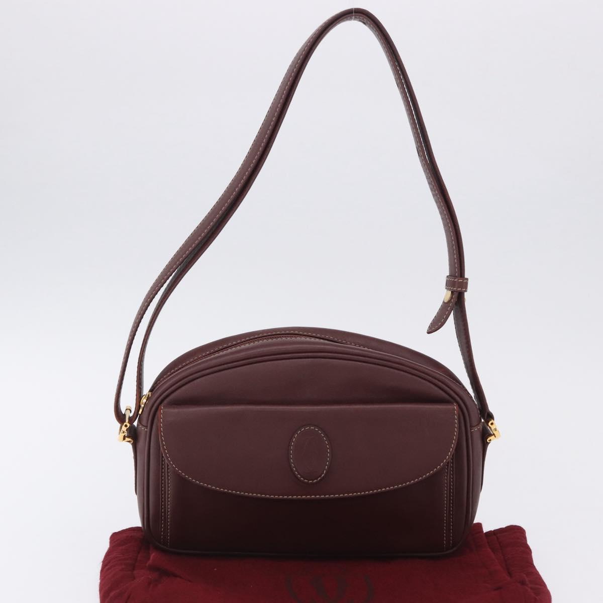 CARTIER Must Line Shoulder Bag Leather Bordeaux Gold Tone Auth 202185V