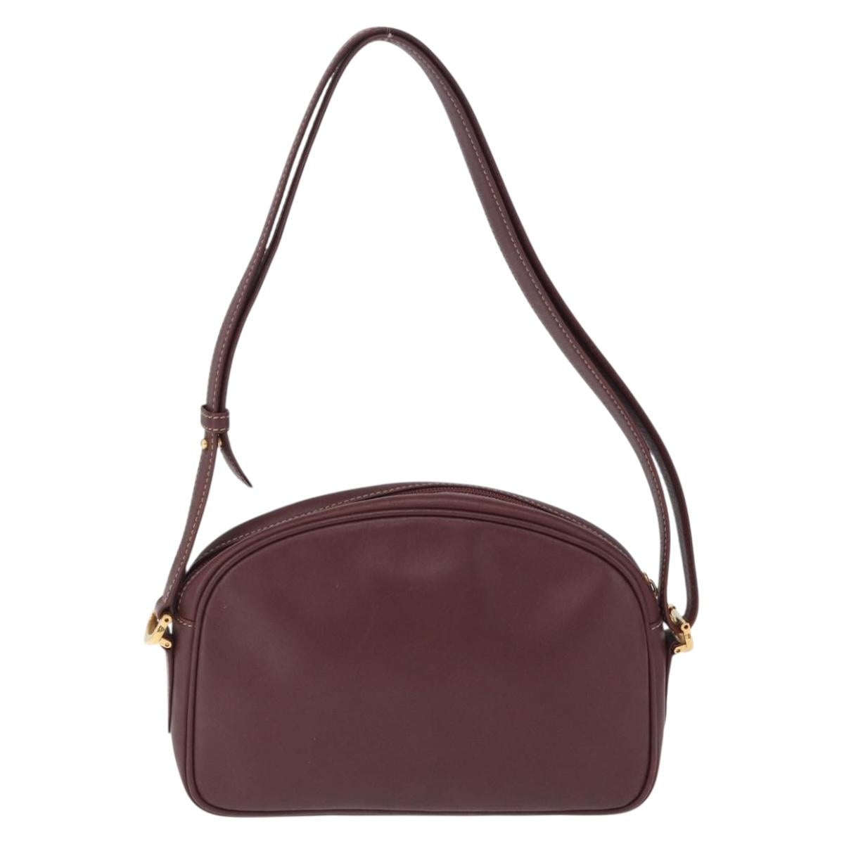 CARTIER Must Line Shoulder Bag Leather Bordeaux Gold Tone Auth 202185V