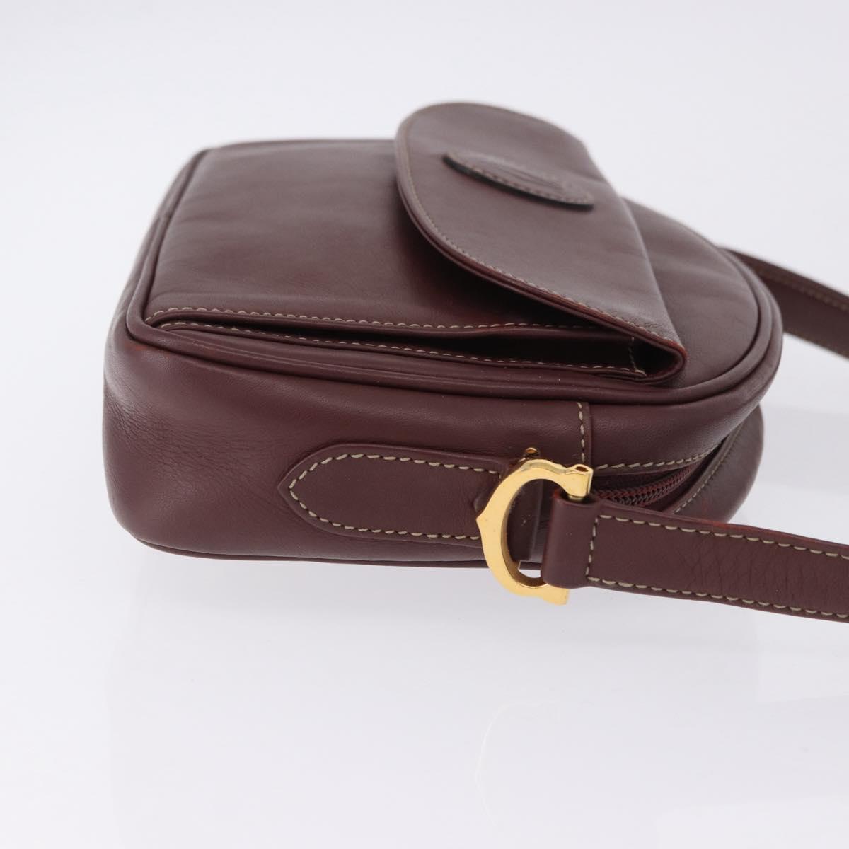 CARTIER Must Line Shoulder Bag Leather Bordeaux Gold Tone Auth 202185V
