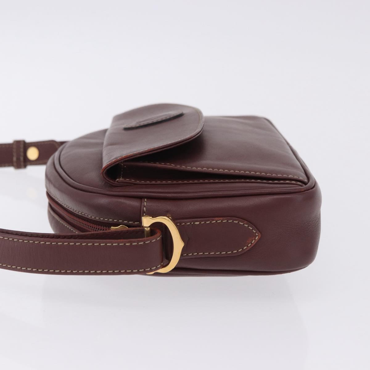 CARTIER Must Line Shoulder Bag Leather Bordeaux Gold Tone Auth 202185V