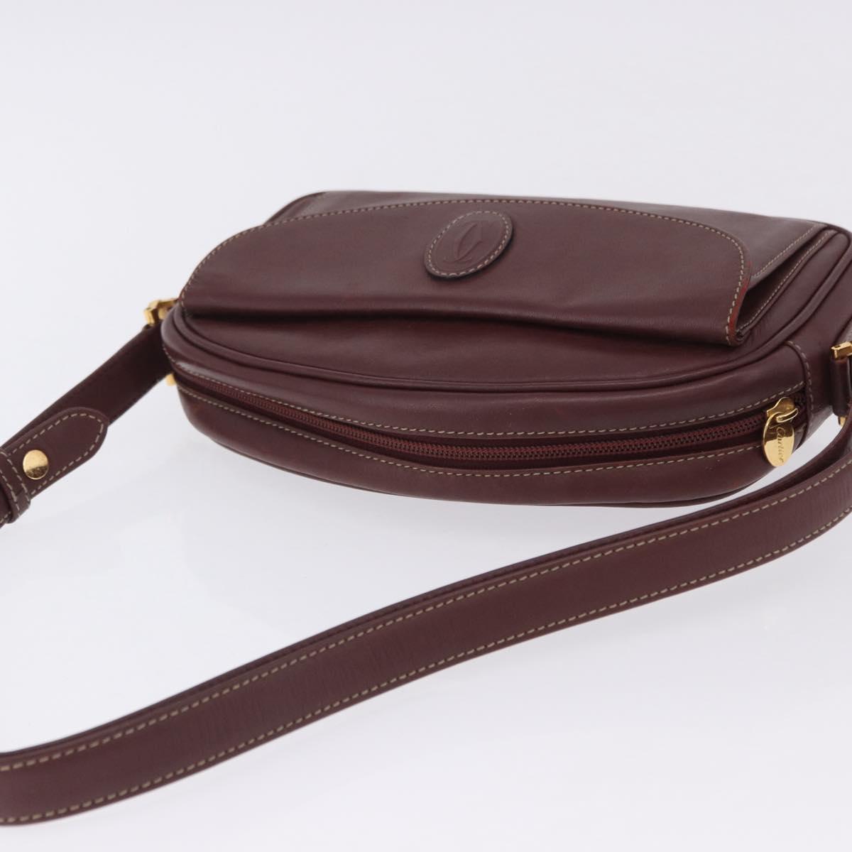 CARTIER Must Line Shoulder Bag Leather Bordeaux Gold Tone Auth 202185V
