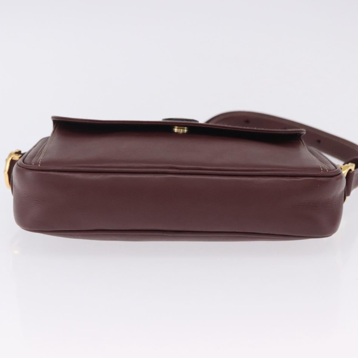 CARTIER Must Line Shoulder Bag Leather Bordeaux Gold Tone Auth 202185V