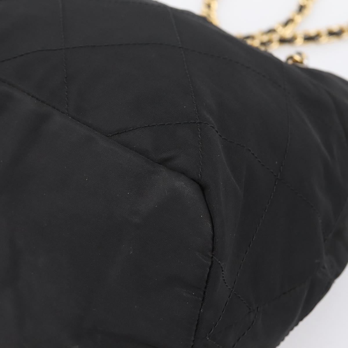 PRADA Chain Shoulder Bag Nylon Black Gold Tone Auth 202186A