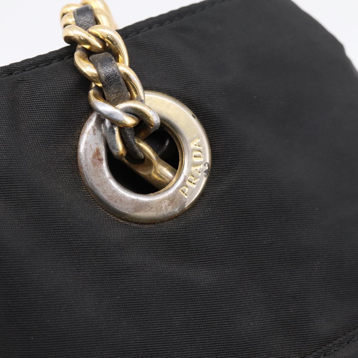 PRADA Chain Shoulder Bag Nylon Black Gold Tone Auth 202186A