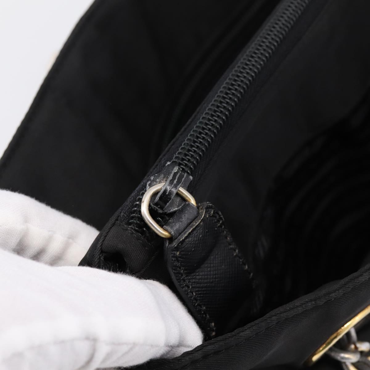 PRADA Chain Shoulder Bag Nylon Black Gold Tone Auth 202186A