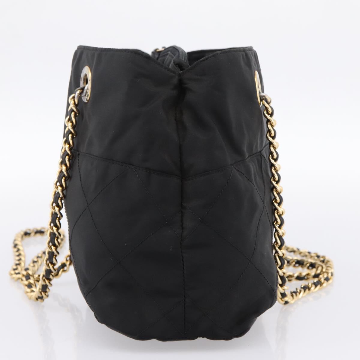 PRADA Chain Shoulder Bag Nylon Black Gold Tone Auth 202186A
