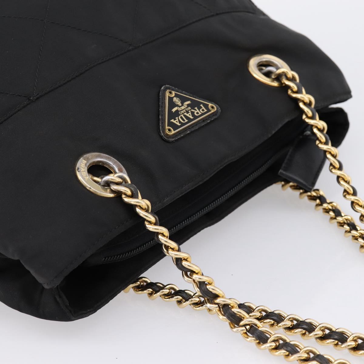 PRADA Chain Shoulder Bag Nylon Black Gold Tone Auth 202186A