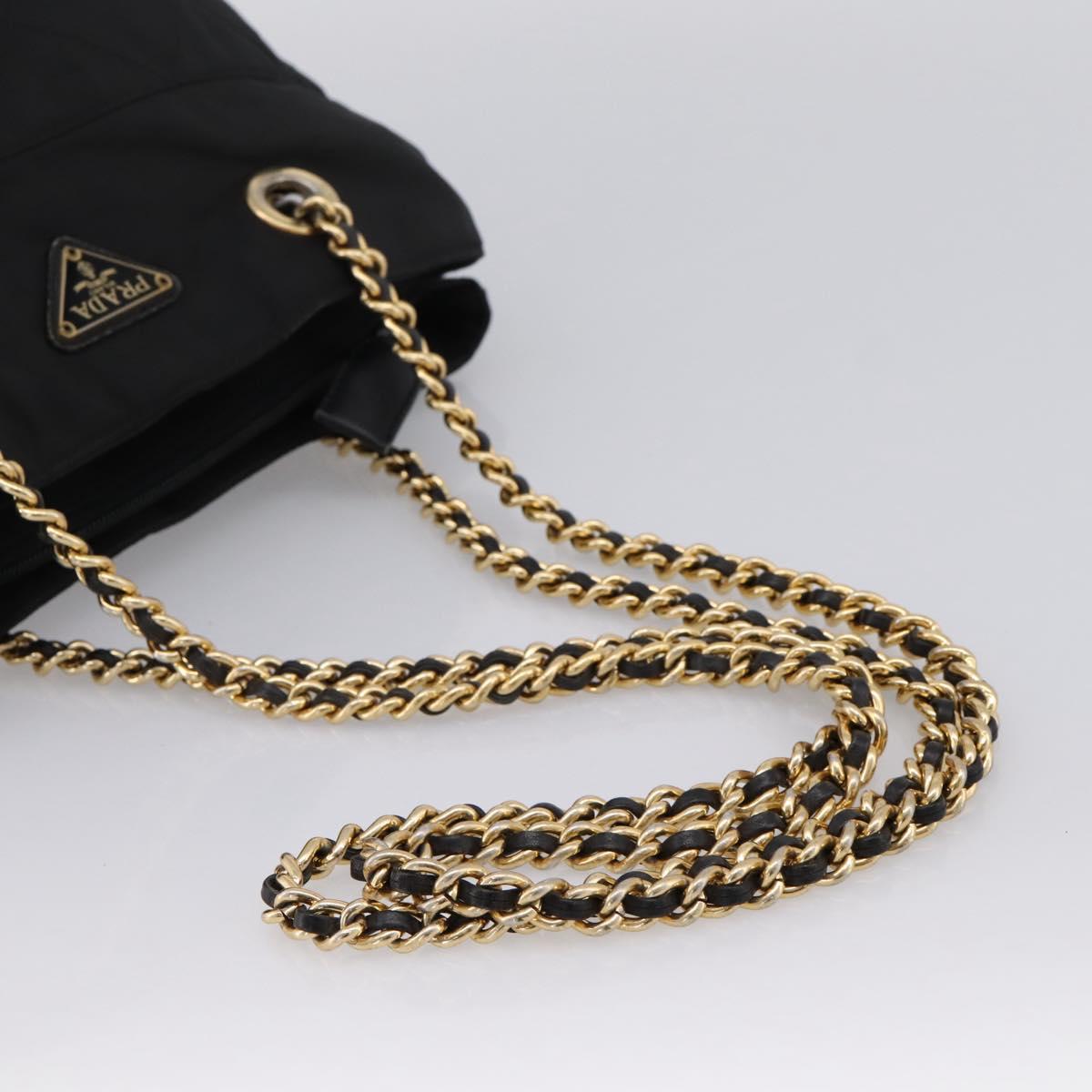 PRADA Chain Shoulder Bag Nylon Black Gold Tone Auth 202186A
