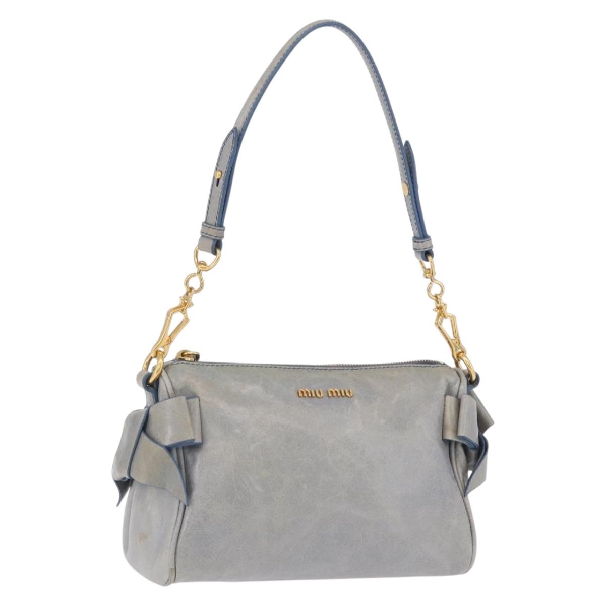 Miu Miu Shoulder Bag Vitellolux Light Blue Gold Auth 202191M
