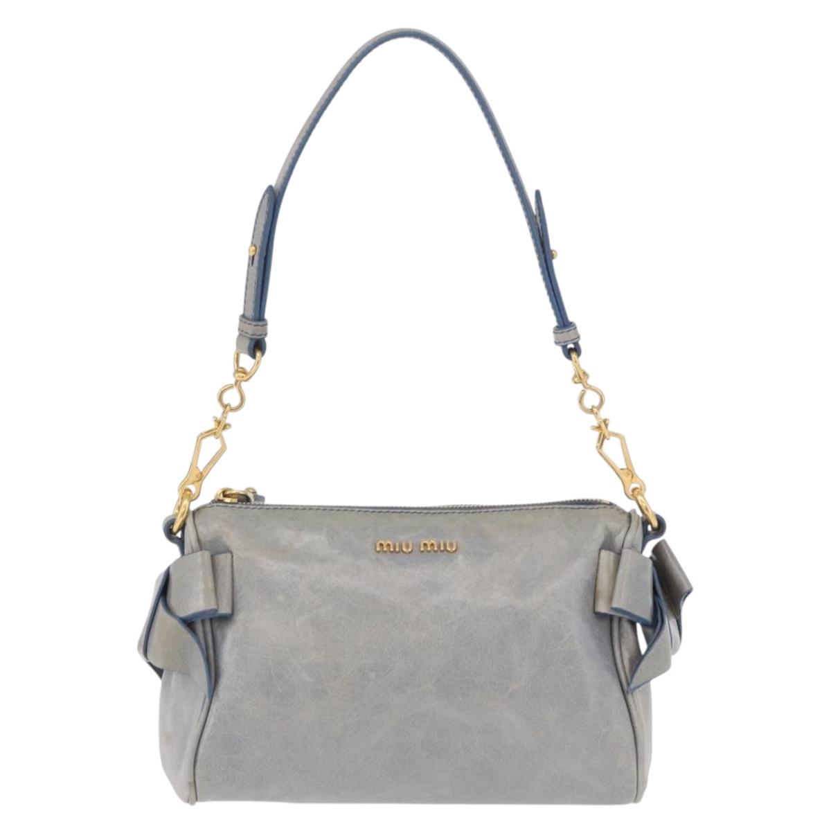 Miu Miu Shoulder Bag Vitellolux Light Blue Gold Auth 202191M