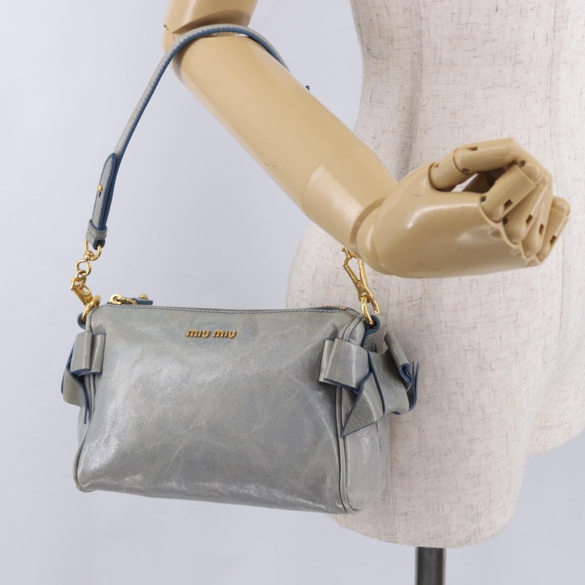 Miu Miu Shoulder Bag Vitellolux Light Blue Gold Auth 202191M