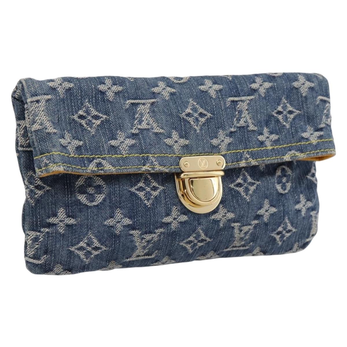 LOUIS VUITTON Monogram Denim Pochette Plat Clutch Bag Blue M95007 Auth 202197V