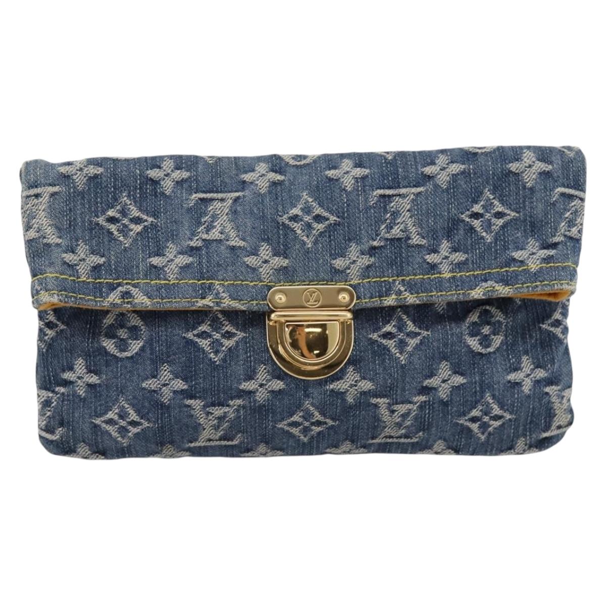 LOUIS VUITTON Monogram Denim Pochette Plat Clutch Bag Blue M95007 Auth 202197V