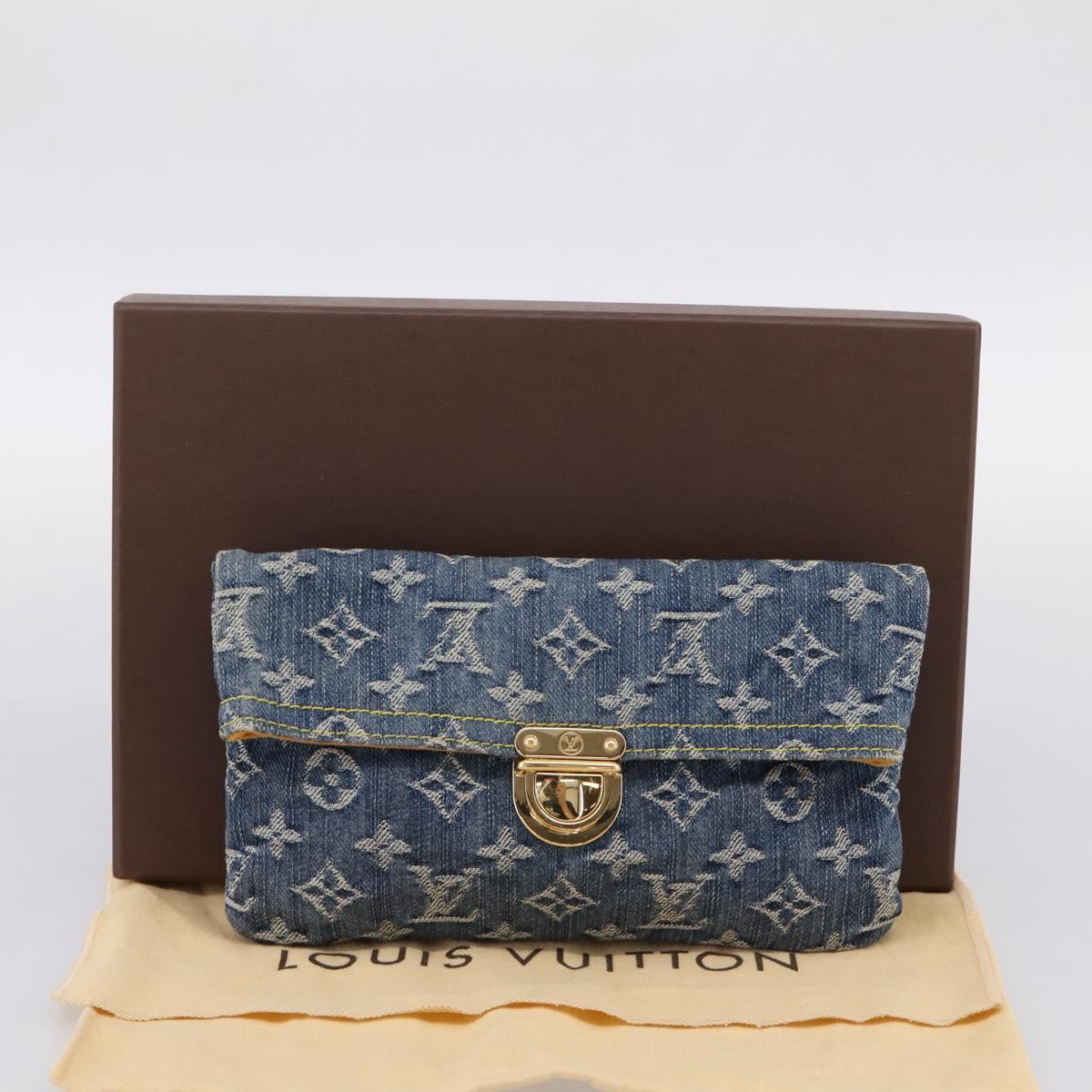 LOUIS VUITTON Monogram Denim Pochette Plat Clutch Bag Blue M95007 Auth 202197V
