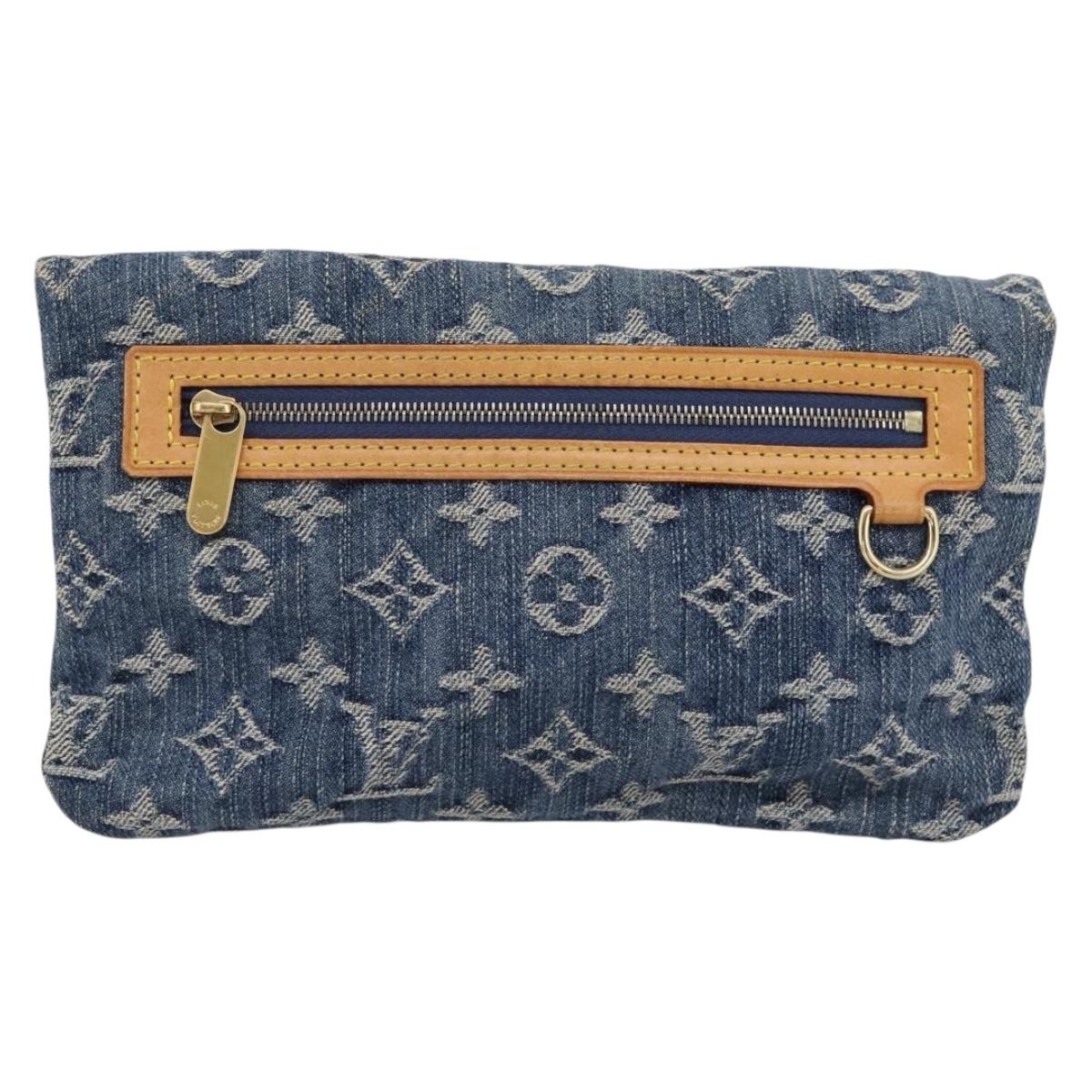 LOUIS VUITTON Monogram Denim Pochette Plat Clutch Bag Blue M95007 Auth 202197V