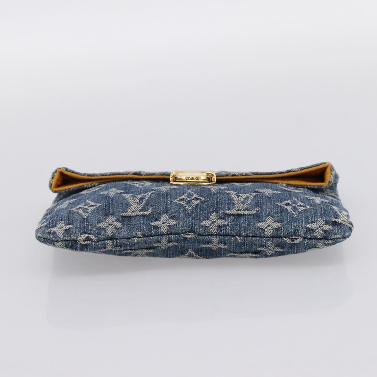 LOUIS VUITTON Monogram Denim Pochette Plat Clutch Bag Blue M95007 Auth 202197V