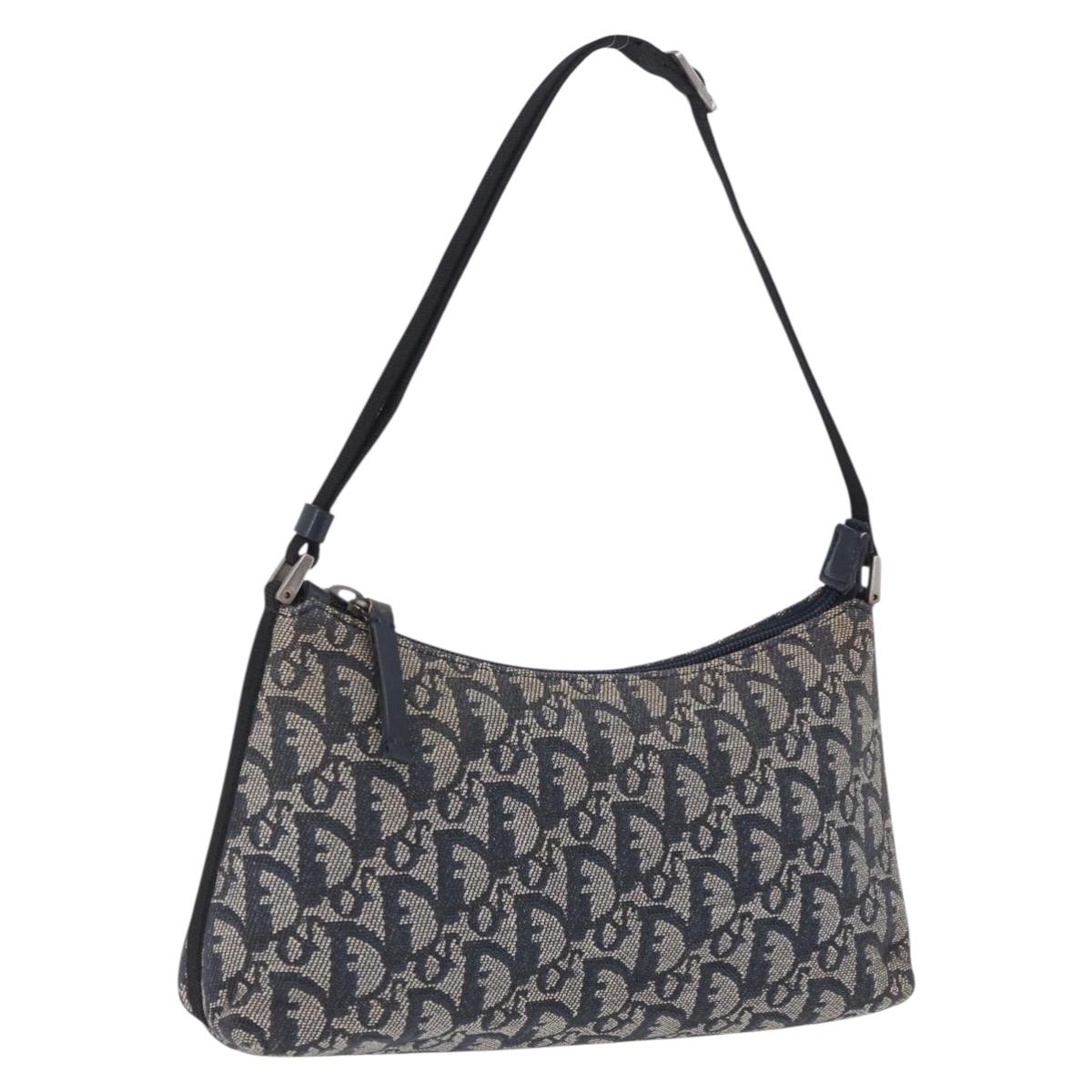 Christian Dior Trotter Canvas Accessory Pouch Navy Silver Auth 202199A
